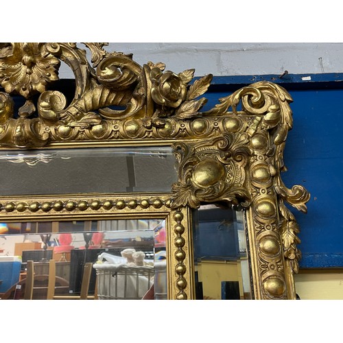 230 - GILT GESSO FLORENTINE STYLE MIRROR WITH FLORAL EGG AND DART DECORATION 120CM X 83CM