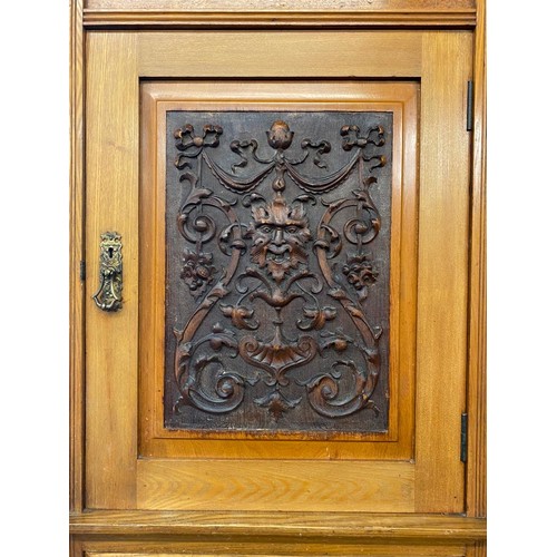 223 - EDWARDIAN ASH AND BURR WOOD COMBINATION WARDROBE