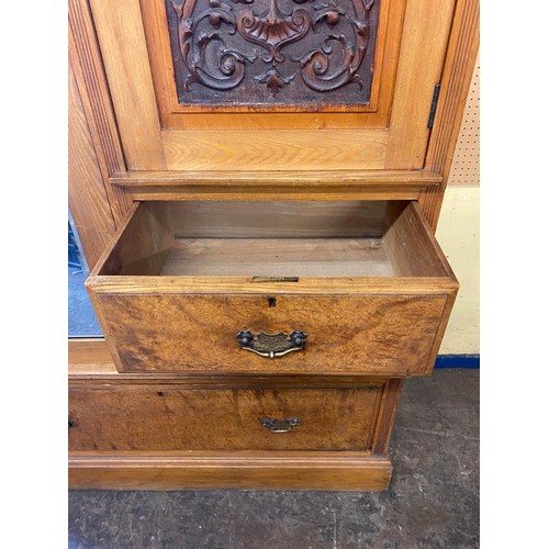 223 - EDWARDIAN ASH AND BURR WOOD COMBINATION WARDROBE