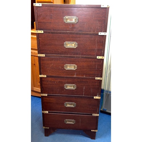 83 - MAHOGANY BRASS MOUNTED MILITARY STYLE CHEST OF SIX DRAWERS