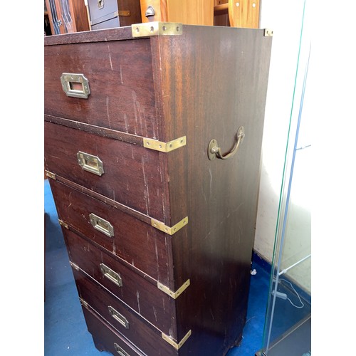 83 - MAHOGANY BRASS MOUNTED MILITARY STYLE CHEST OF SIX DRAWERS