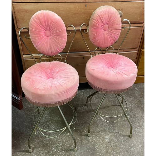 88 - PAIR OF PINK AND CHROMIUM SWIVEL BOUDOIR DRESSING STOOLS