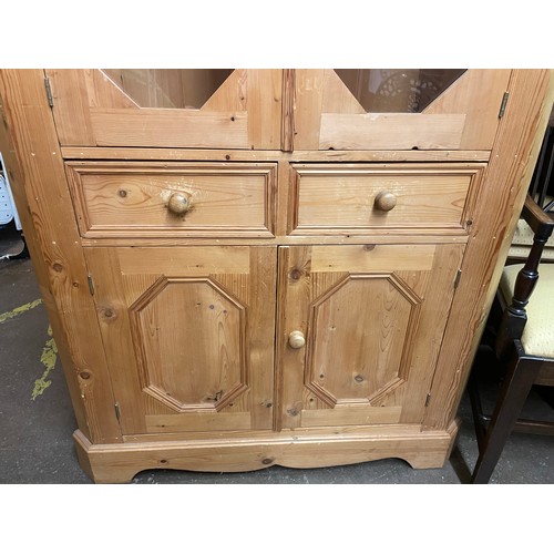 99 - PINE GLAZED FULL HEIGHT CORNER CUPBOARD