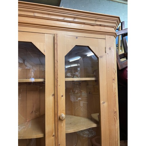 99 - PINE GLAZED FULL HEIGHT CORNER CUPBOARD