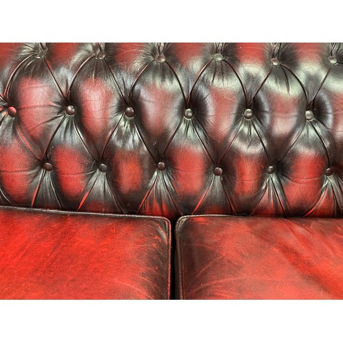 142 - CHERRY LEATHER BUTTON BACK CHESTERFIELD SOFA