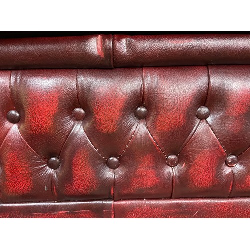 141 - CHERRY LEATHER BUTTON BACK CHESTERFIELD SOFA