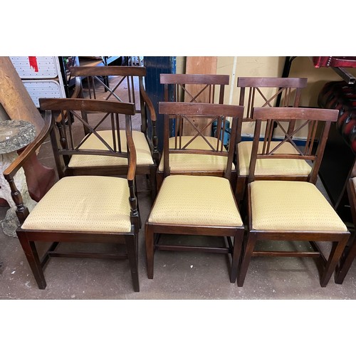 93 - SET OF SIX REGENCY CROSS STRETCHER BAR BACK DINING CHAIRS