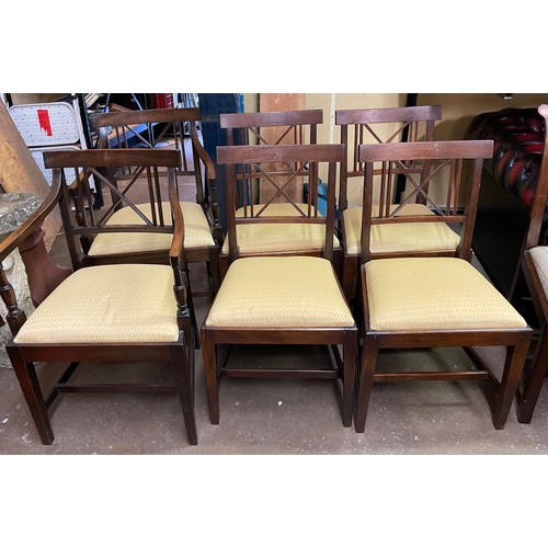 93 - SET OF SIX REGENCY CROSS STRETCHER BAR BACK DINING CHAIRS