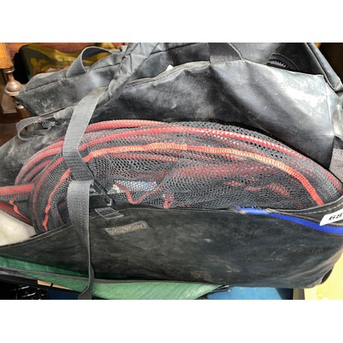 68 - FISHING ROD HOLDALL OF TUBES CONTAING RODS AND POLES, CONTINENTAL STYLE FISHERMANS TACKLE BOX, BAG C... 