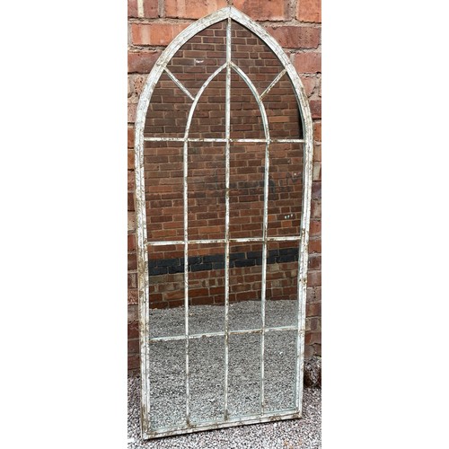 76 - CREAM WEATHERED WASHED METAL FRAMED LANCET MIRROR 158cm