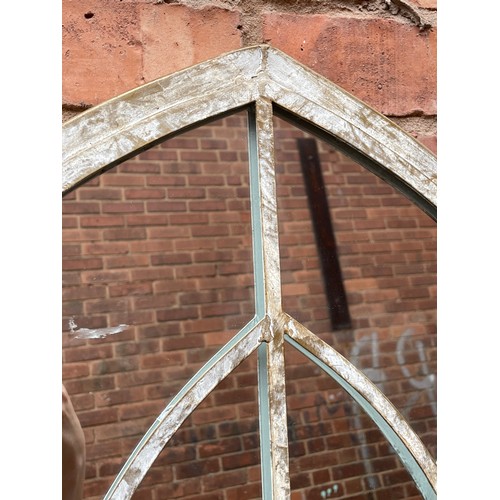 76 - CREAM WEATHERED WASHED METAL FRAMED LANCET MIRROR 158cm