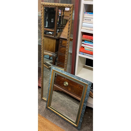 81 - GILT ACANTHUS OBLONG MIRROR AND BLUE MOTTLED MARBLE EFFECT MIRROR