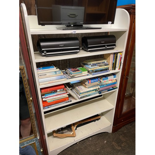 108 - WHITE PAINTED GALLERY BACK BOOKCASE AND ASSORTED BOOKS