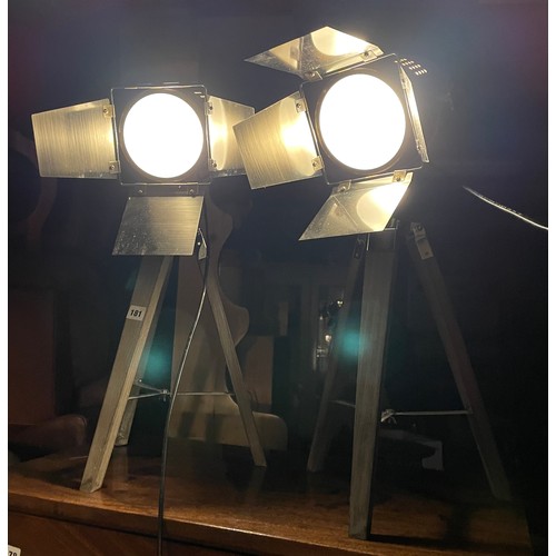 181 - PAIR OF MINIATURE STAGE SPOT LAMPS ON TRIPOD BASES