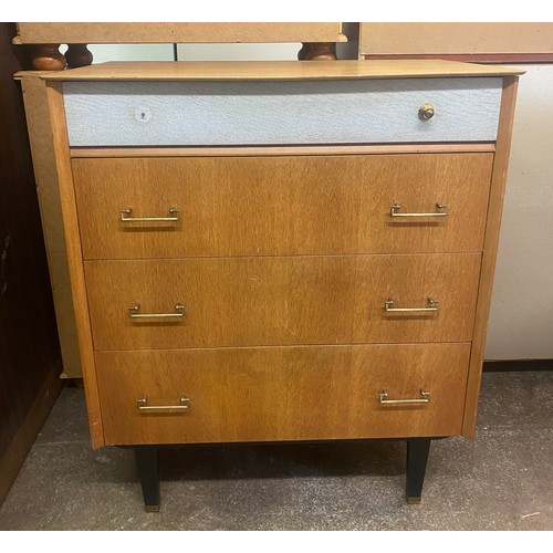 66 - VINTAGE 1950S LIGHT WOOD FOUR DRAWER CHEST ONE HANDLE AS FOUND