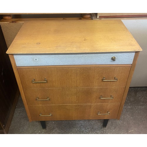 66 - VINTAGE 1950S LIGHT WOOD FOUR DRAWER CHEST ONE HANDLE AS FOUND