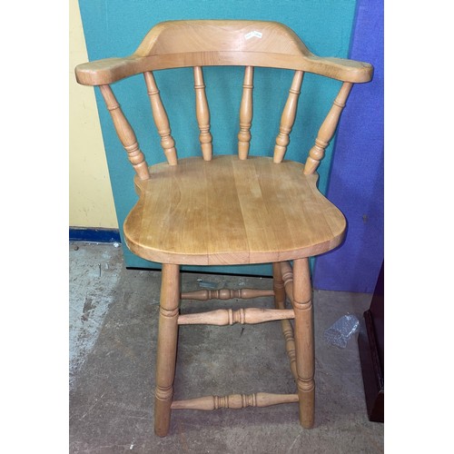 139 - BEECH TURNED SPINDLE RAIL BACK HIGH CHAIR