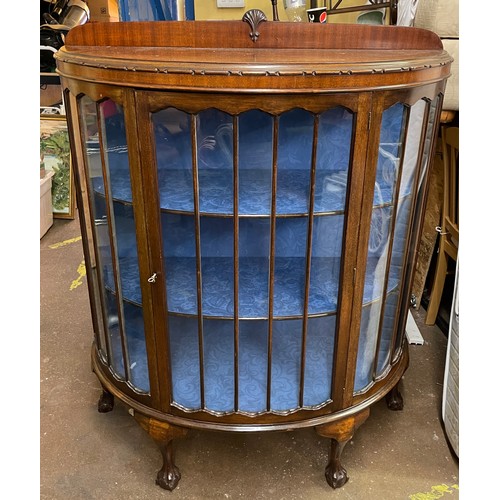 90 - MAHOGANY DEMI LUNE DISPLAY CABINET ON CABRIOLE LEGS