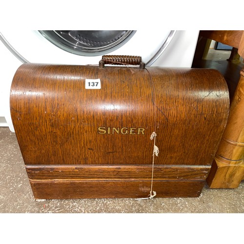 137 - SINGER CASED MANUAL SEWING MACHINE