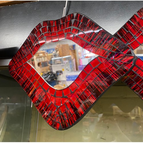 295 - RED GLASS MOSAIC LIP MIRRORS