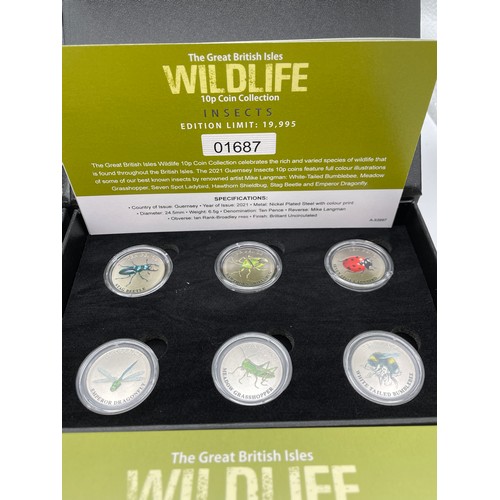 558 - THREE THE GREAT BRITISH ISLE WILDLIFE 10P COIN COLLECTION COASTAL WILD LIFE, INSECTS, AND WOODLAND M... 