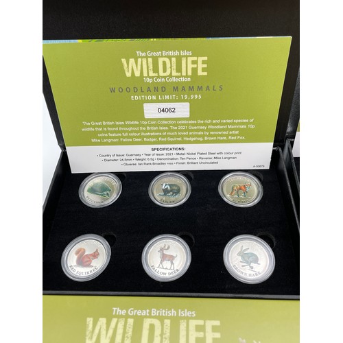 558 - THREE THE GREAT BRITISH ISLE WILDLIFE 10P COIN COLLECTION COASTAL WILD LIFE, INSECTS, AND WOODLAND M... 