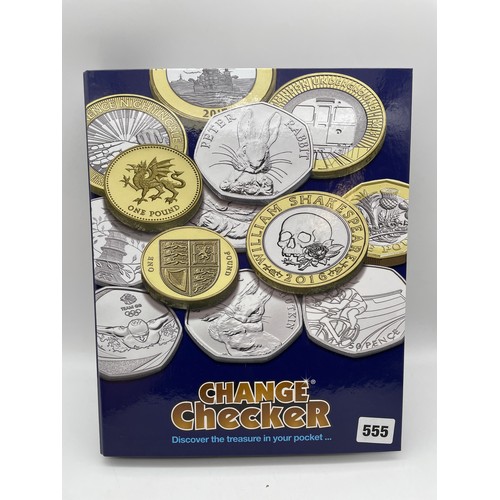 555 - A4 BINDER OF GB UNCIRCULATED PROOF COINS 50PS, £2, £5, DENOMINATIONS