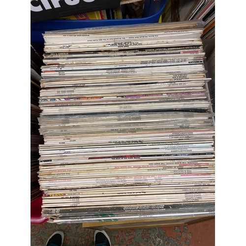 412 - THREE CARTONS OF VARIOUS VINYL LPS RECORDS INCLUDING COMEDY, AND CHRISTMAS ALBUMS AND CDS