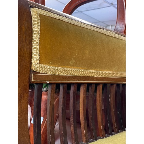 163 - EDWARDIAN MAHOGANY AND MARQUETRY INLAID UPHOLSTERED ARMCHAIR