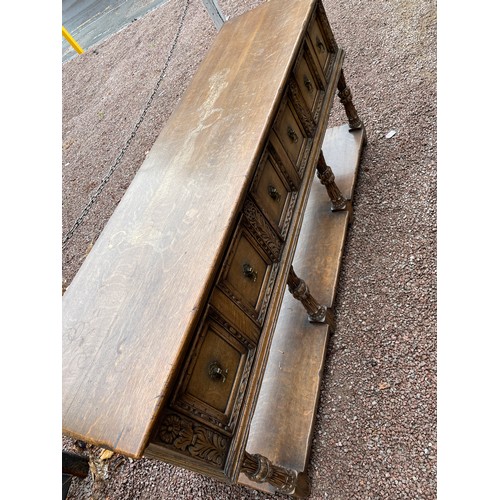 109 - SUPERB OAK REPRODUCTION CARVED DRESSER BASE WITH POT BOARD