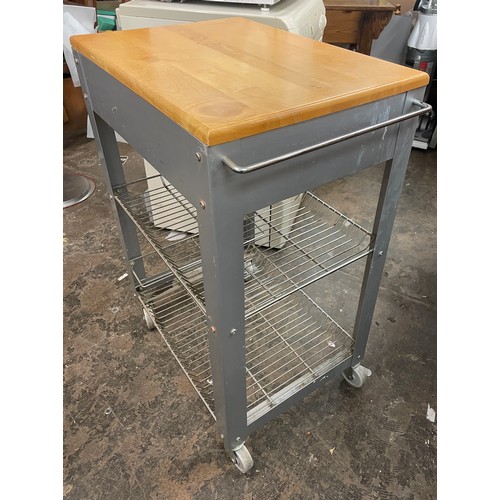 90 - STAINLESS STEEL AND CHROMIUM MOBILE KITCHEN CHOPPING BLOCK