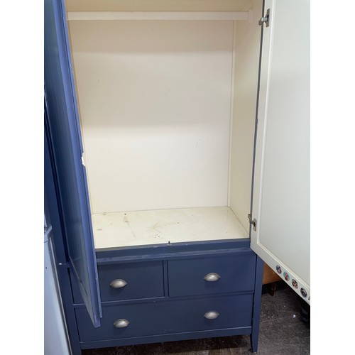 70 - BLUE PANELLED WARDROBE WITH DRAWER BASE