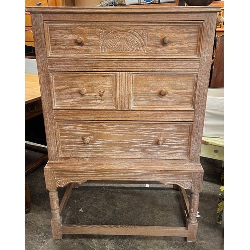 122 - LIMED OAK CHEST ON STAND