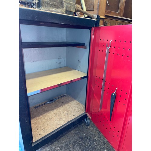 284 - RED METAL MOBILE WORK CUPBOARD