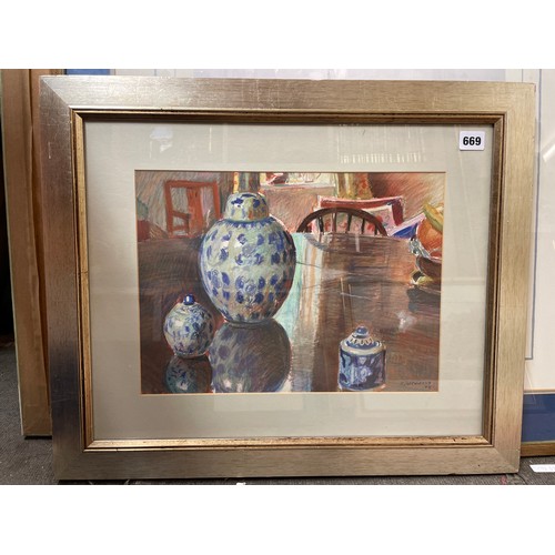 647 - PASTEL DRAWING OF A STILL LIFE OF GINGER JARS BY R.D.H.CORDEUX 02 F/G