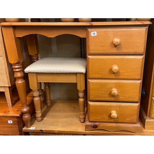 12 - PINE KNEEHOLE DRESSING TABLE WITH STOOL
