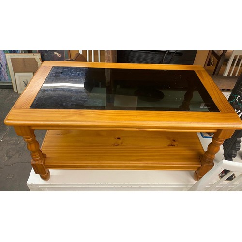 93 - PINE GLASS TOPPED COFFEE TABLE AND NEST OF TABLES