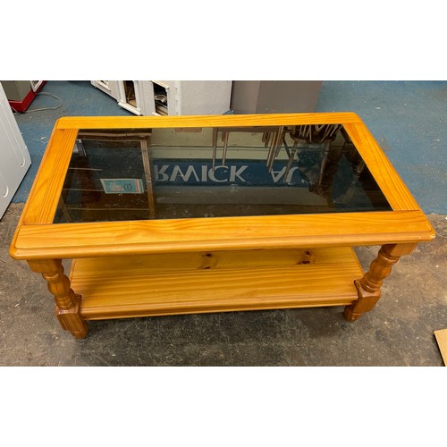 93 - PINE GLASS TOPPED COFFEE TABLE AND NEST OF TABLES