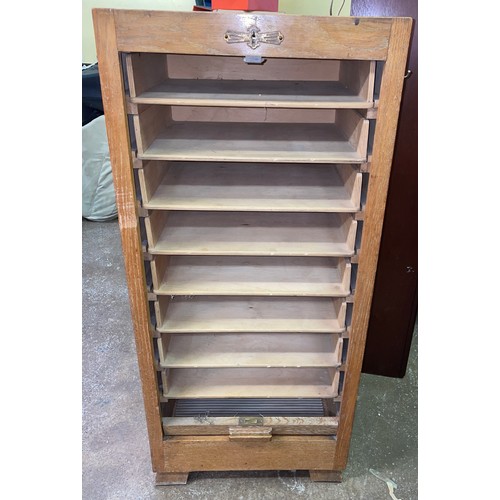 71 - LIGHT OAK TAMBOUR SHUTTER OFFICE FILING CABINET