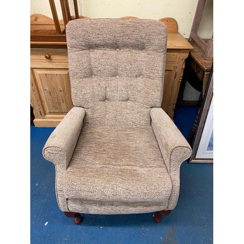 78 - BROWN OATMEAL FABRIC HIGH BACK ARMCHAIR