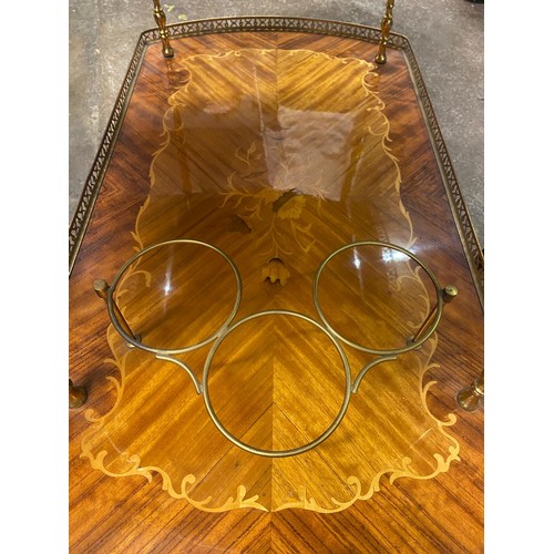 100 - ITALIAN MARQUETRY STYLE GILT METAL DRINKS TROLLEY