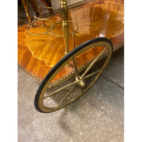 100 - ITALIAN MARQUETRY STYLE GILT METAL DRINKS TROLLEY