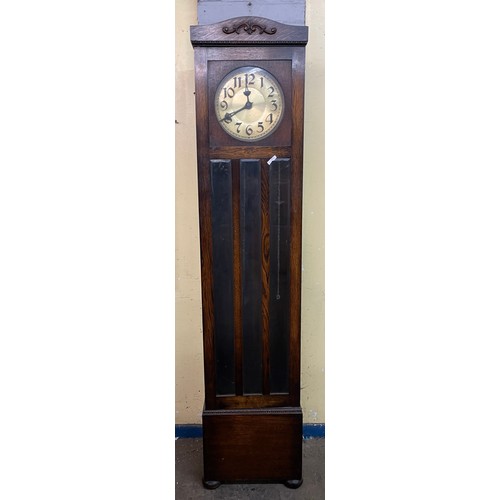 114 - 20TH CENTURY OAK PENDULUM LONG CASED CLOCK