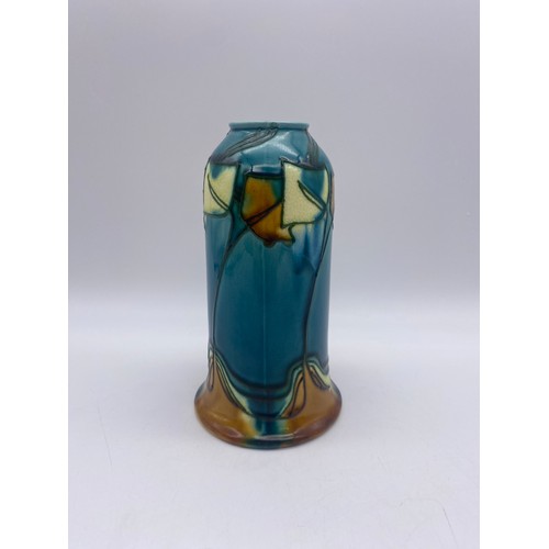 730 - MINTON LIMITED NUMBER 42 SECESSIONIST SQUAT VASE AND NUMBER 46 CYLINDER VASE ONE WITH RESTORATION