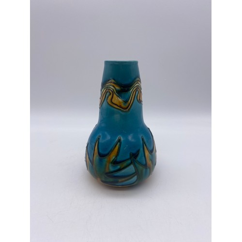 730 - MINTON LIMITED NUMBER 42 SECESSIONIST SQUAT VASE AND NUMBER 46 CYLINDER VASE ONE WITH RESTORATION