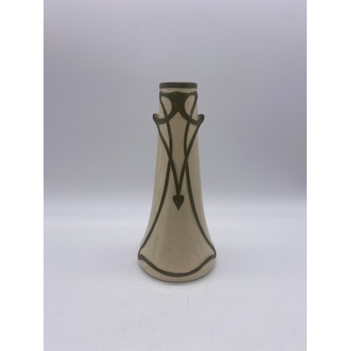 729 - ART NOUVEAU CREAM AND GREEN TAPERED VASE AS FOUND