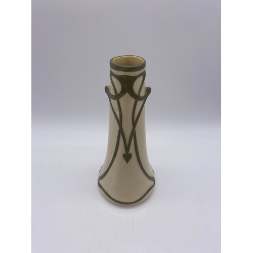 729 - ART NOUVEAU CREAM AND GREEN TAPERED VASE AS FOUND