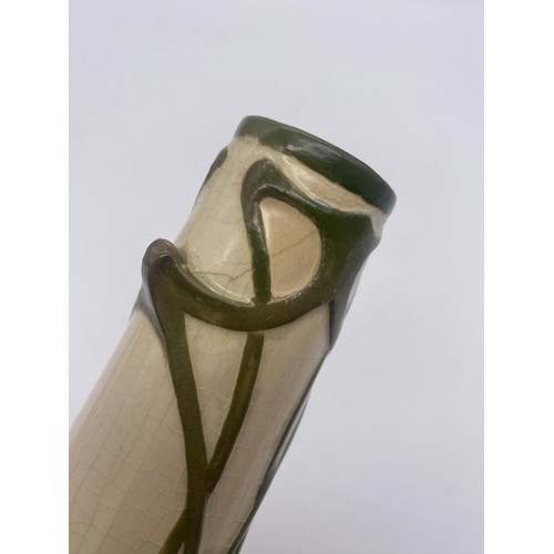 729 - ART NOUVEAU CREAM AND GREEN TAPERED VASE AS FOUND