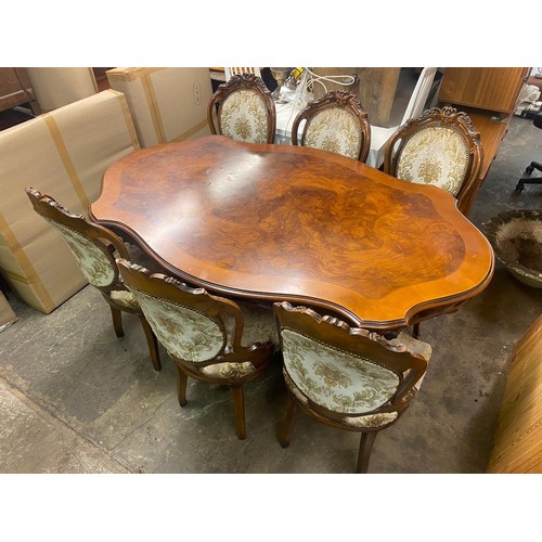 46 - ITALIANATE SERPENTINE PEDESTAL DINING TABLE AND SIX CHAIRS