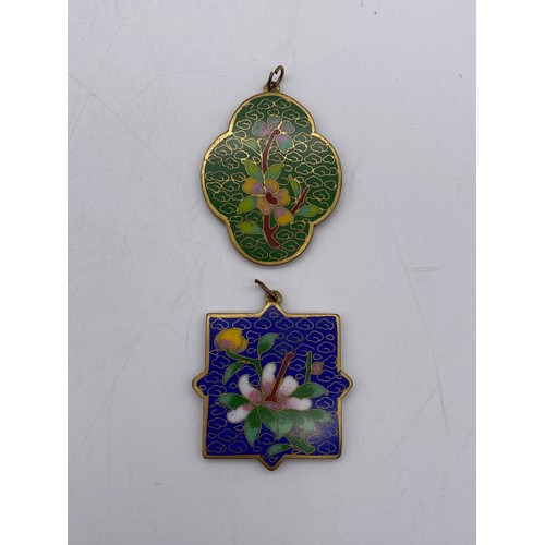 744 - PAIR OF CHINESE CLOSIONNE AND GILDED PENDANTS